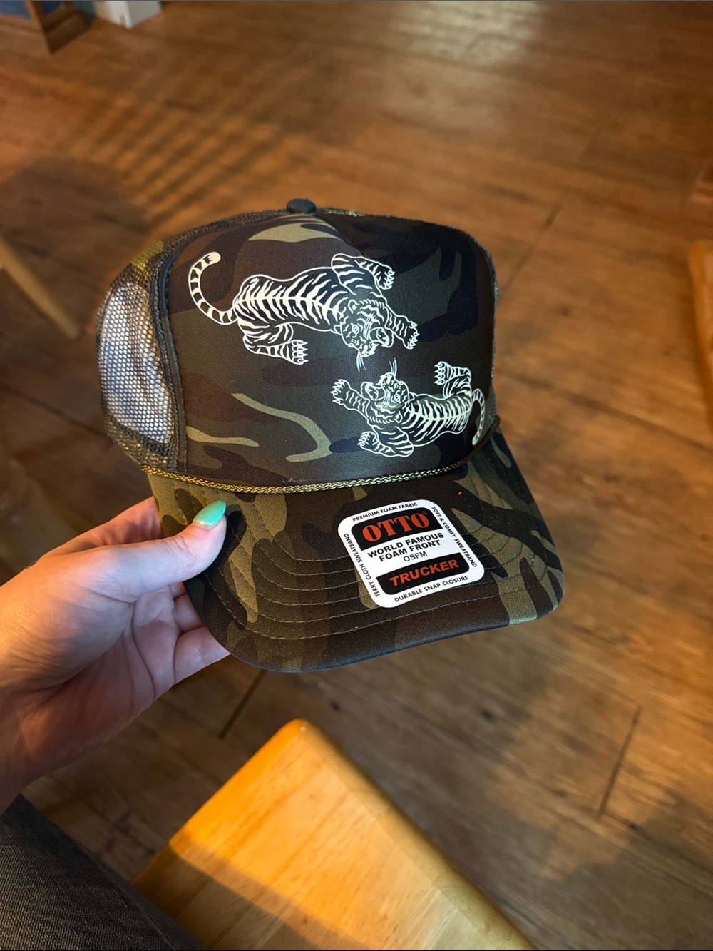 OTTO Camouflage Trucker Hat with White Tiger Motif - Green Camo